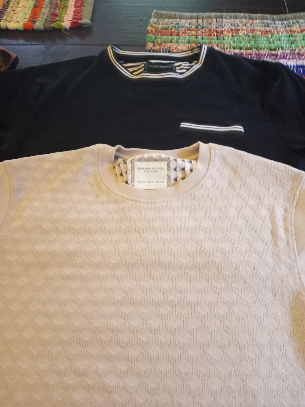 Denim & Flower Cream Textured Crewneck Shirt